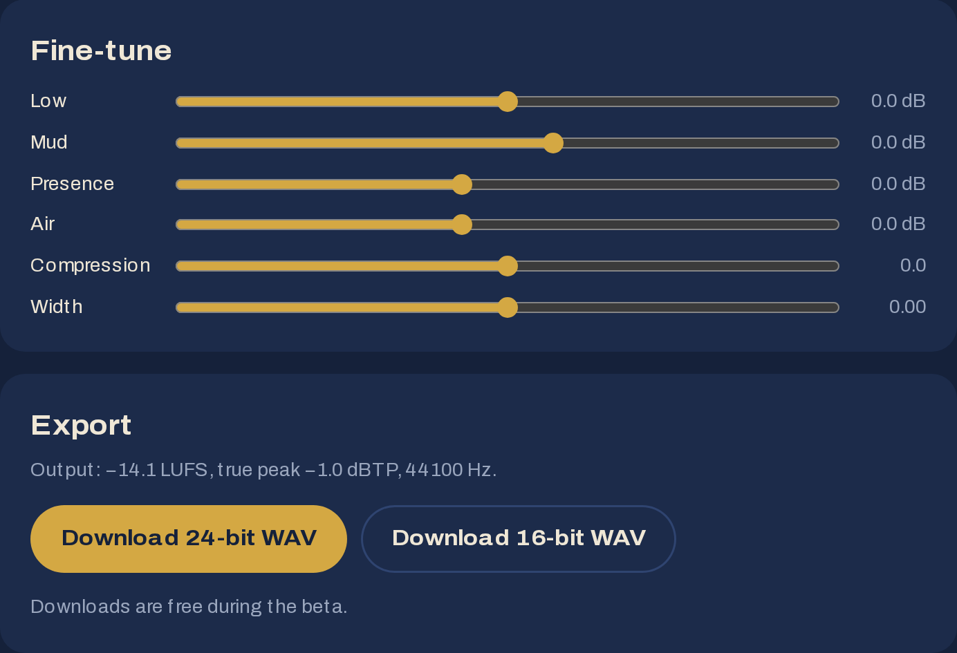 Fine-tune sliders and 24-bit / 16-bit WAV download